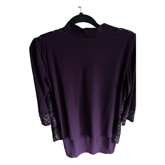 R&M Richards Deep Plum Maroon Elegant Flowy Sheath Dress Silver Embroidery Sz 10 - Picture 3 of 7